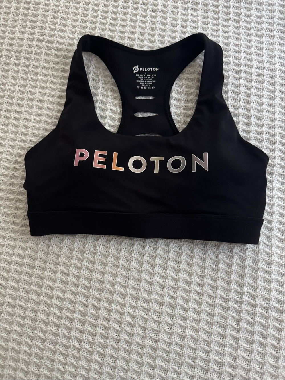 Peloton Advance Sports Bra Small Black Rainbow Logo Cutout Racerback